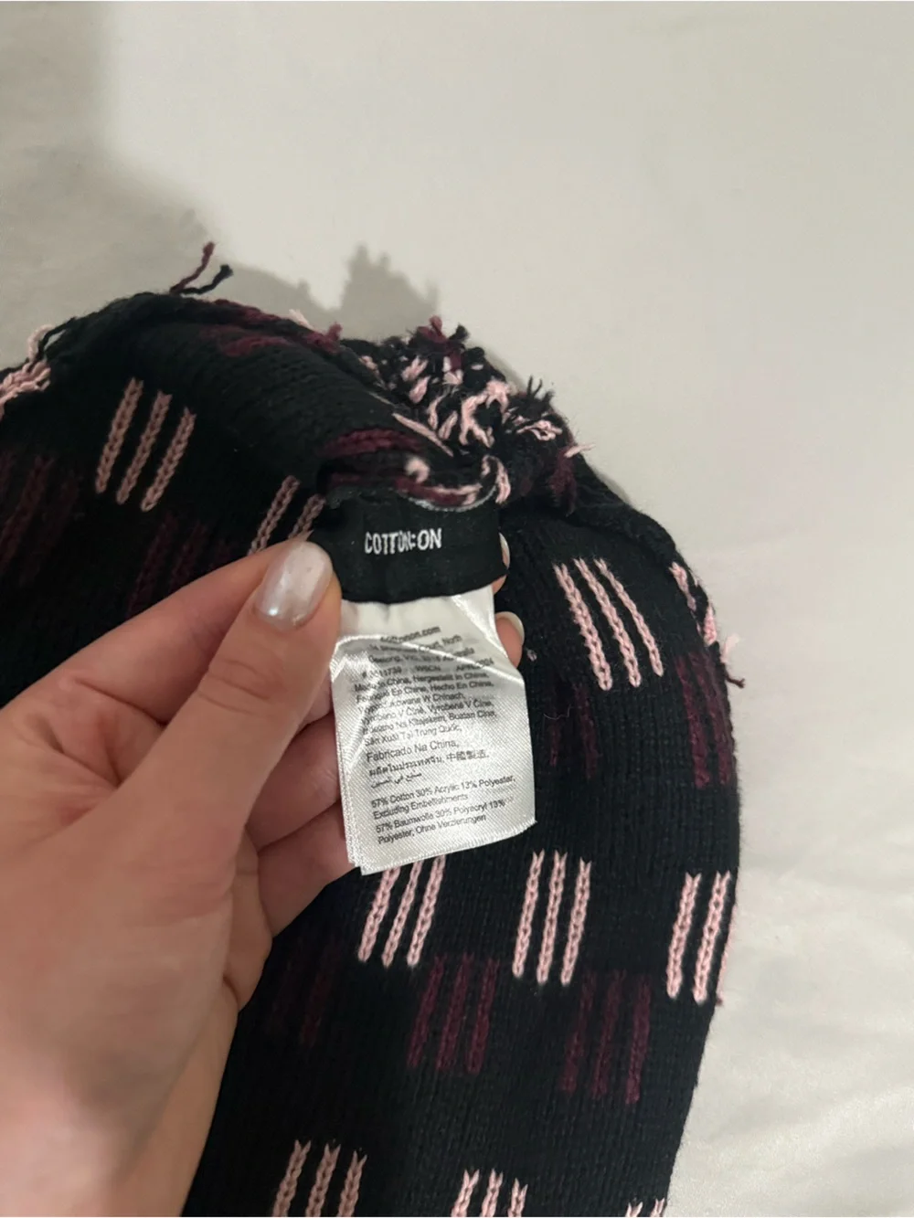Striped Knit Beanie Hat - Pink & Burgundy (NWT)